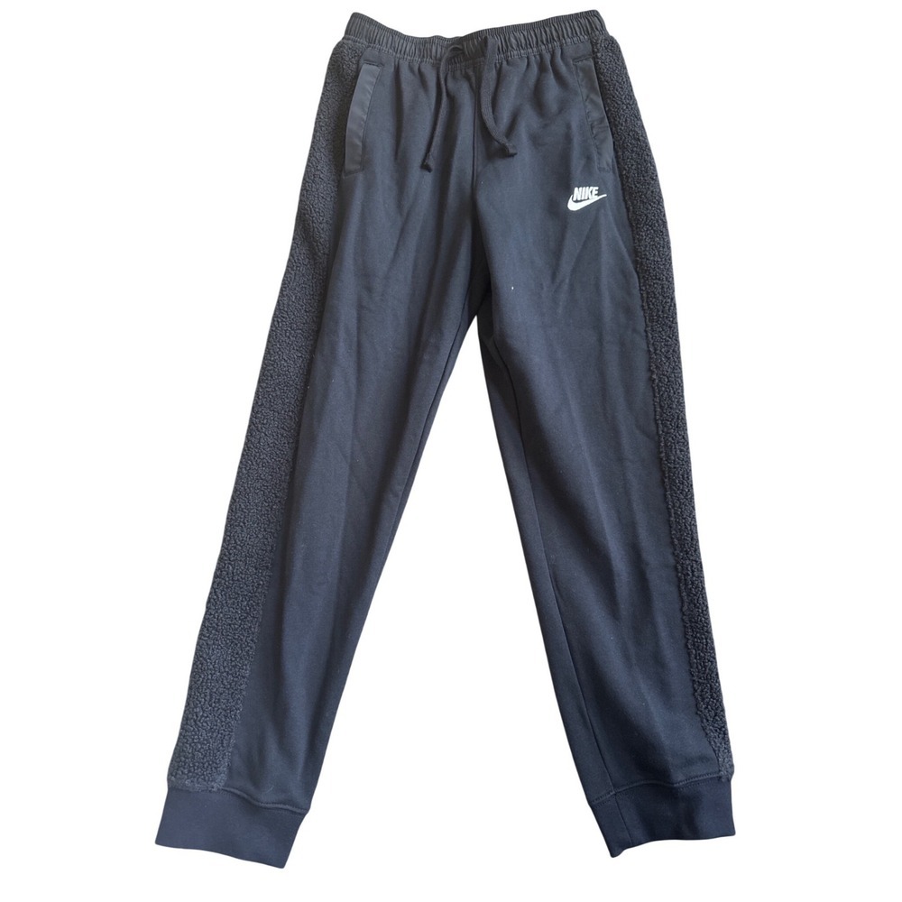 Nike Boys Sportswear Fleece Joggers Black Faux Fur Side Stripe DV3062-010 L